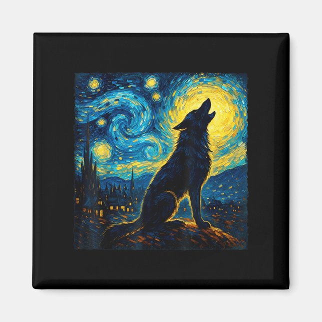 Imã Wolf Starry Night Howling Moon Engraçado Para Home (Frente)