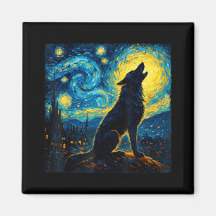 Imã Wolf Starry Night Howling Moon Engraçado Presente 
