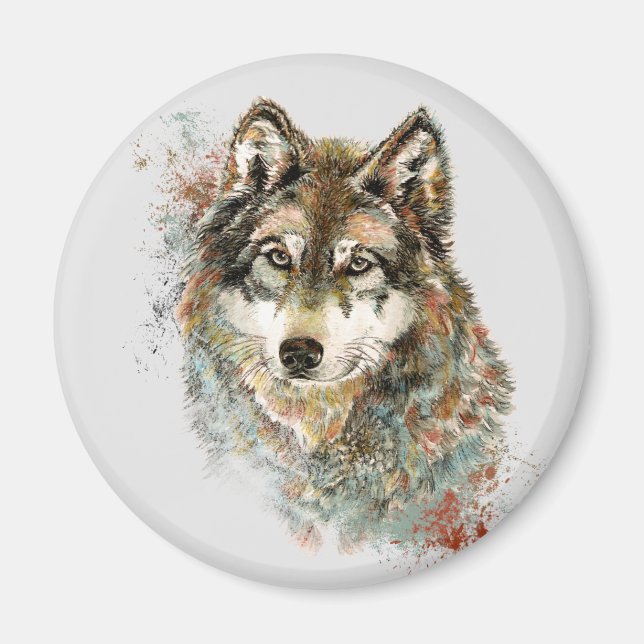 Imã Wolf Watercolor Animal Nature Art (Frente)