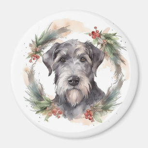 Imã Wolfhound Christmas Wreath Festivo Pup