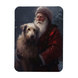 Ímã Wolfhound com Papai Noel Natal Festivo
