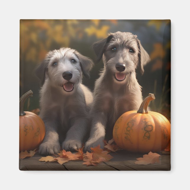 Imã Wolfhound Puppy Autumn Delight Pumpkin (Frente)