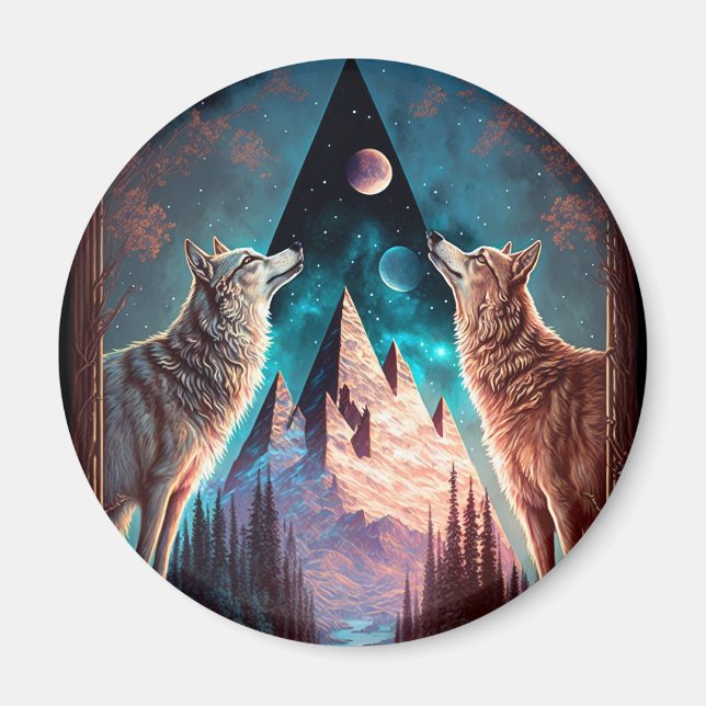 Imã Wolves Mountain Visionary Fantasy Art (Frente)