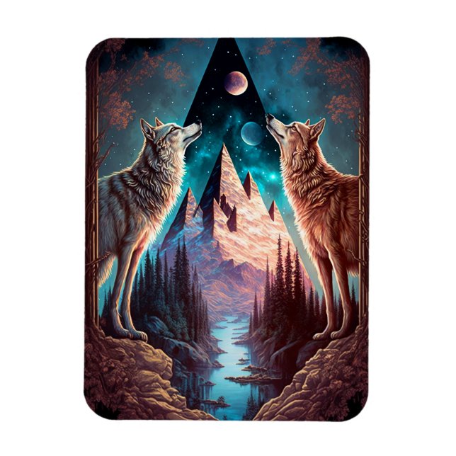 Ímã Wolves Mountain Visionary Fantasy Art (Vertical)