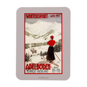 Ímã Woman Skier Overlook Adelboden Poster