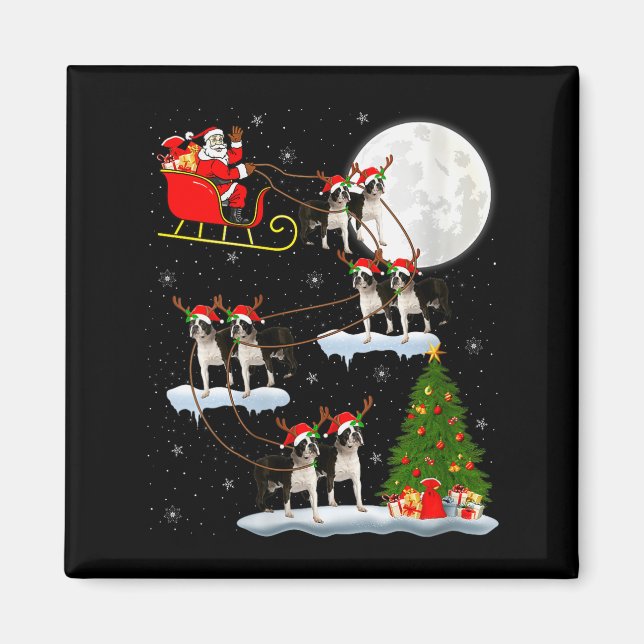 Imã Womens Boston Terrier Dog Santa Sleigh Flying Funn (Frente)