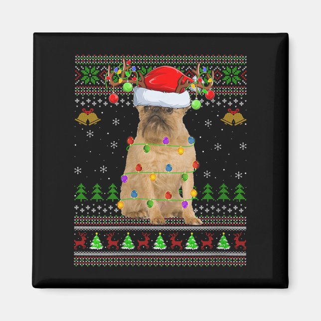 Imã Womens Brussels Griffon Dog Ugly Christmas Sweater (Frente)