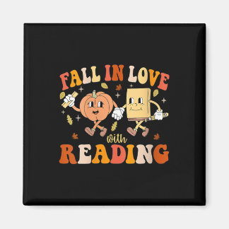 Imã Womens Groovy Fall In Love With Reading Thanksgivi