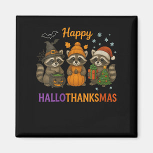 Imã Womens Happy Hallothanksmas Raccoon Halloween Chri