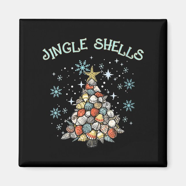 Imã Womens Jingle Shells Christmas Tree Snowflakes Cel (Frente)