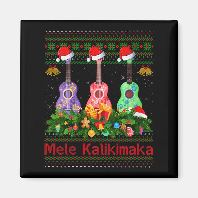 Imã Womens Mele Kalikimaka Ukulele Guitar Ugly Xmas Sw (Frente)