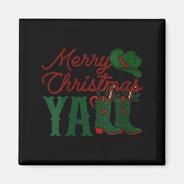 Imã Womens Merry Christmas Y'all Cowboy Boots Western  (Frente)