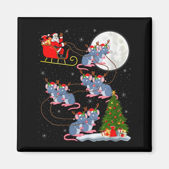 Imã Womens Rat Rodents Santa Sleigh Flying Funny Magic (Frente)