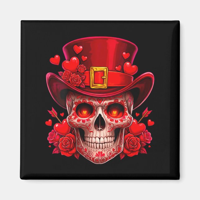 Imã Women's Sugar Skull Valentine Cud Red Roses Couple (Frente)