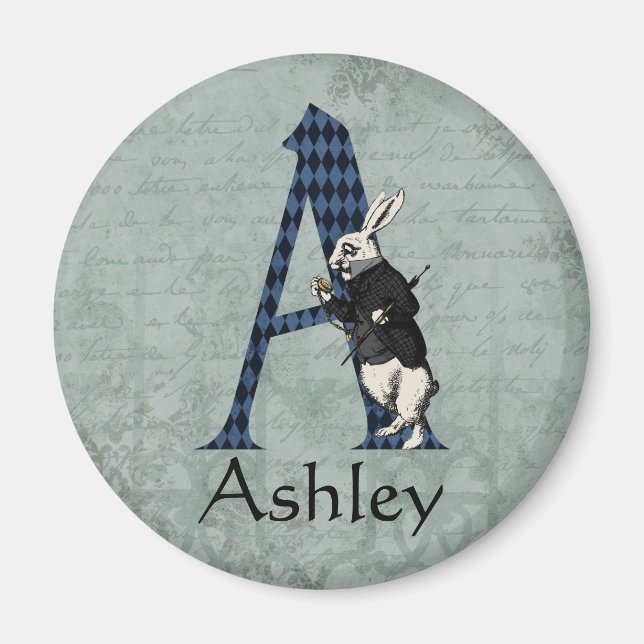 Imã Wonderland White Rabbit - Letra A (Frente)