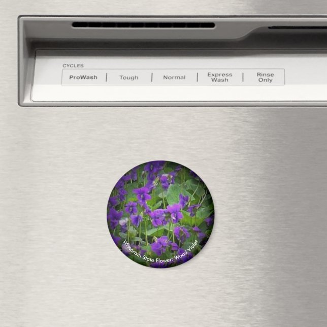 Imã Wood Violet Spotlight Wisconsin State Flower Round (In Situ (Dishwasher))