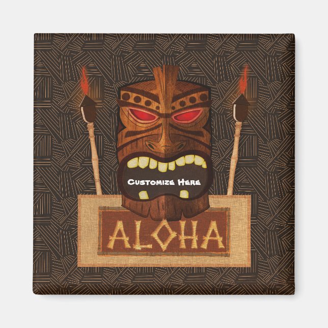 Imã Wooden Tiki Mask Vintage Retro ALOHA Havaiano (Frente)