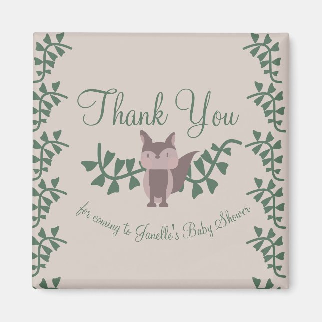 Imã "Woodland Fox Greenery Chá de fraldas Rustic Gifs" (Frente)