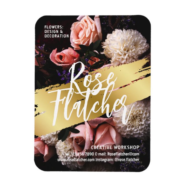 Ímã Workshop de Flor Dourado (Vertical)