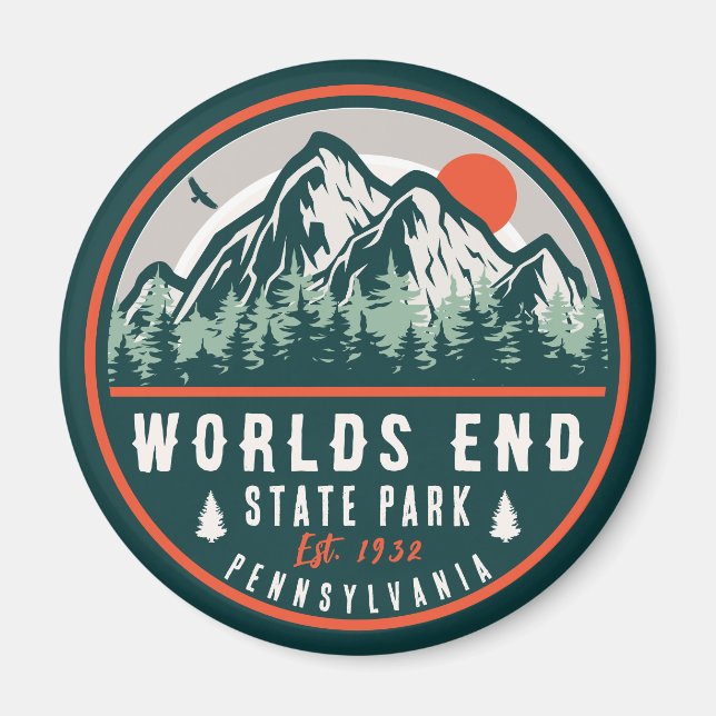 Imã Worlds End State Park Pensilvânia Retro Sunset (Frente)