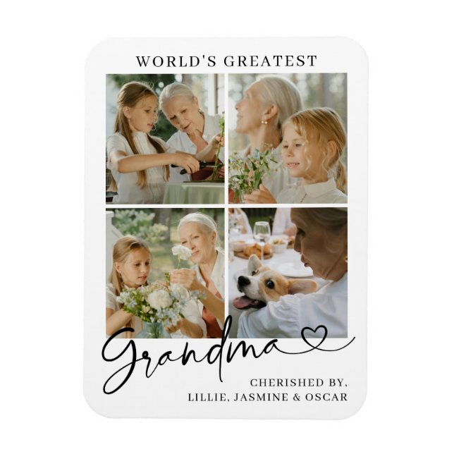 Ímã World's Greatest Grandma Photo Collage Script (Vertical)
