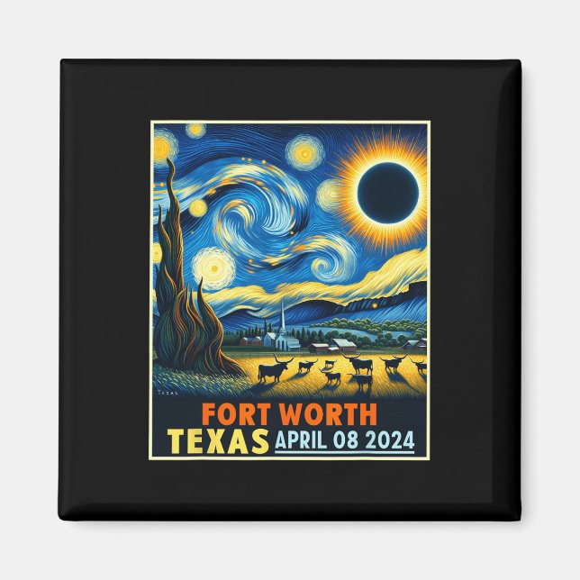 Imã Worth Texas Total Solar Eclipse 2024 Starry Night (Frente)