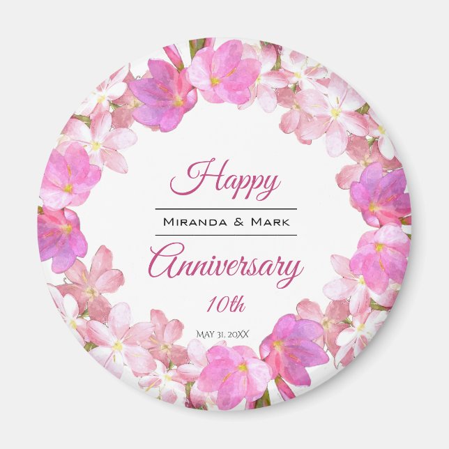 Imã Wreath de Aniversário Floral Cor-de-Água Rosa (Frente)