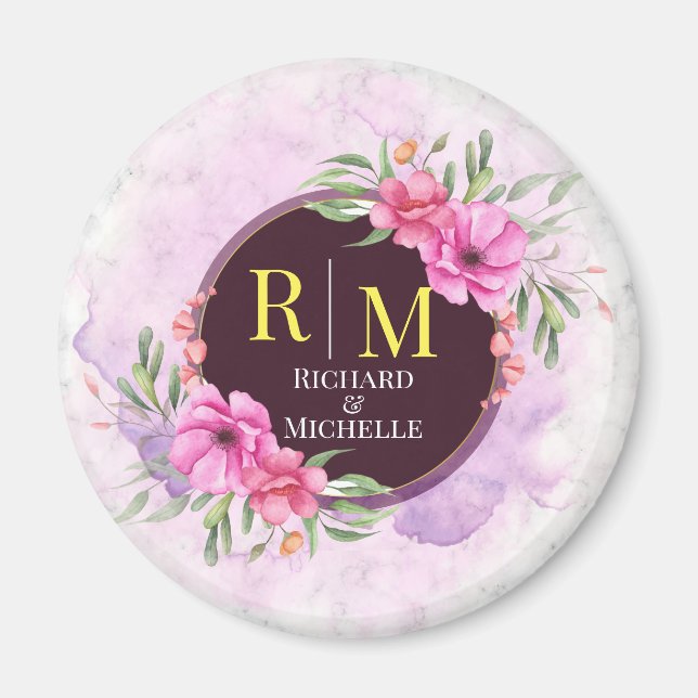 Imã Wreath Floral - Letra inicial Monograma - Nome Mar (Frente)