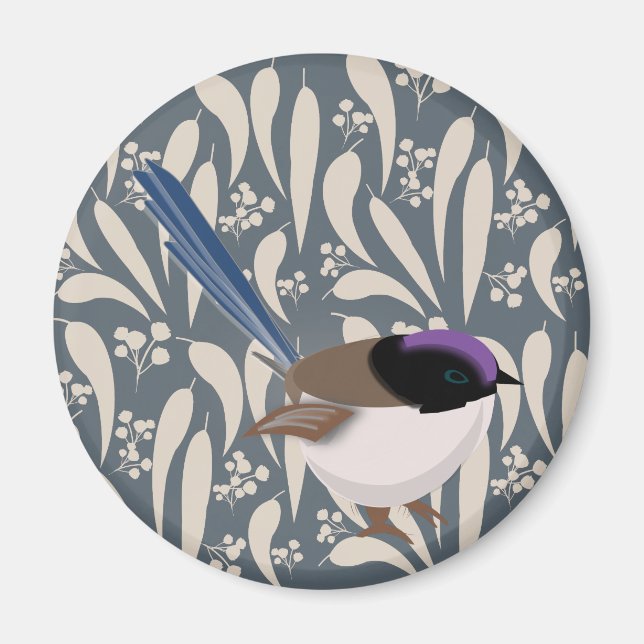 Imã Wren de fada azul, preta e púrpura (Frente)