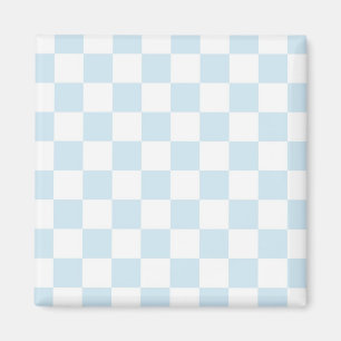 Imã Xadrez Azul Pastel e Branco