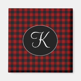 Imã Xadrez de Búfalos Preto e Vermelho do Monograma Pe