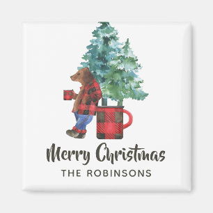 Imã Xadrez de Buffalo - Lumberjack Bear Natal