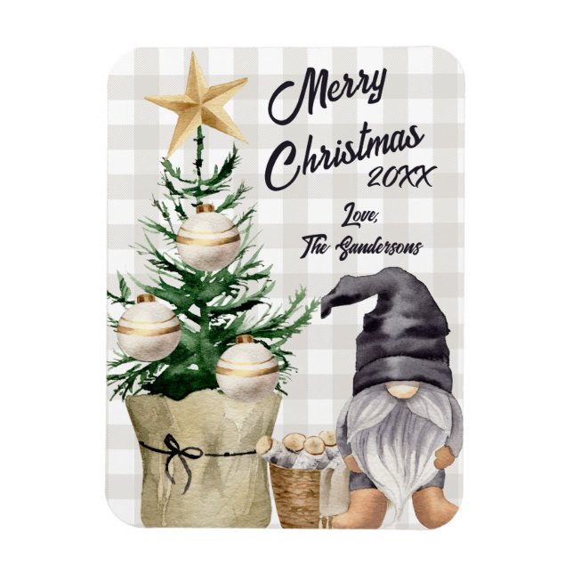 Ímã Xadrez de Gnomo de Aquarela de Natal Personalizado (Vertical)