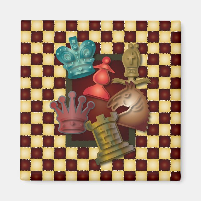 Imã Xadrez Design King Queen Knight Bishop Pawn (Frente)