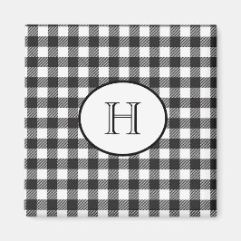 Imã Xadrez Preto e Branco Monogramado Personalizado