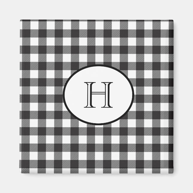 Imã Xadrez Preto e Branco Monogramado Personalizado (Frente)