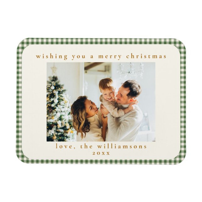 Ímã Xadrez Verde Clássico Natal Personalizado com Duas (Horizontal)