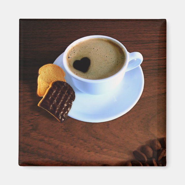 Imã Xícara de café com espuma em forma de coração (Frente)