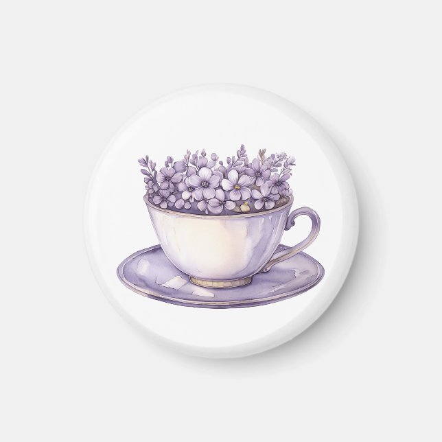 Imã Xícara de Chá Floral de Lavanda  (Frente)