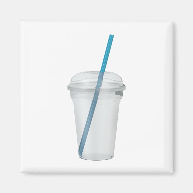 Imã Xícara de plástico esvaziada com palha (Frente)