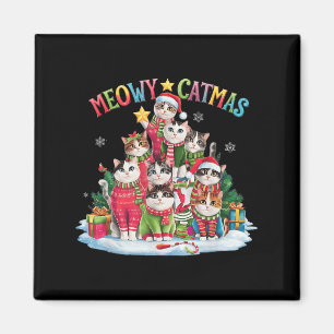 Imã Xmas Cat Lover Meowy Catmas Cat Tree Lig