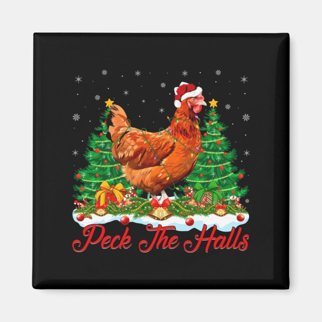 Imã Xmas Lighting Santa Hat Chicken Christmas Tree  (Frente)