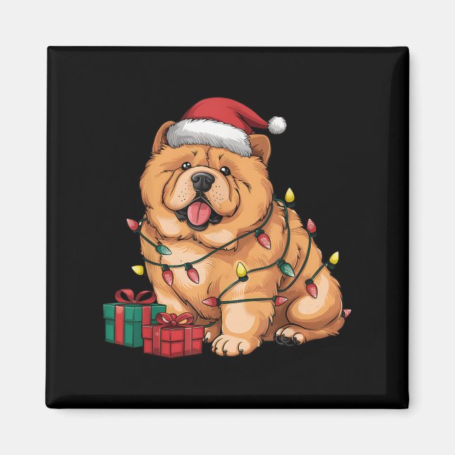 Imã Xmas Lighting Santa Hat Chow Chow Dog Christmas Fo (Frente)