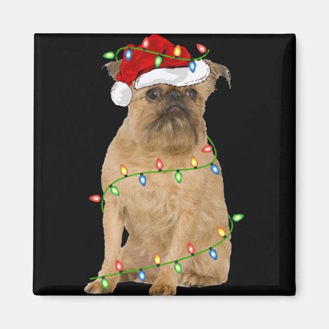 Imã Xmas Lights Santa Hat Brussels Griffon Dog Christm (Frente)