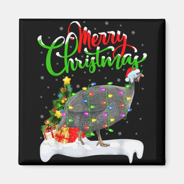 Imã Xmas Lights Tree Santa Guinea Fowl Bird Merry Chri (Frente)