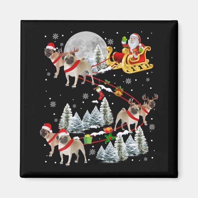 Imã Xmas Pug Sledge Christmas Sledge Santa Dog T Shirt (Frente)