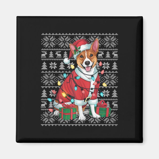 Imã Xmas Sweater Style Fely Papais noeis Basenji Dog C (Frente)