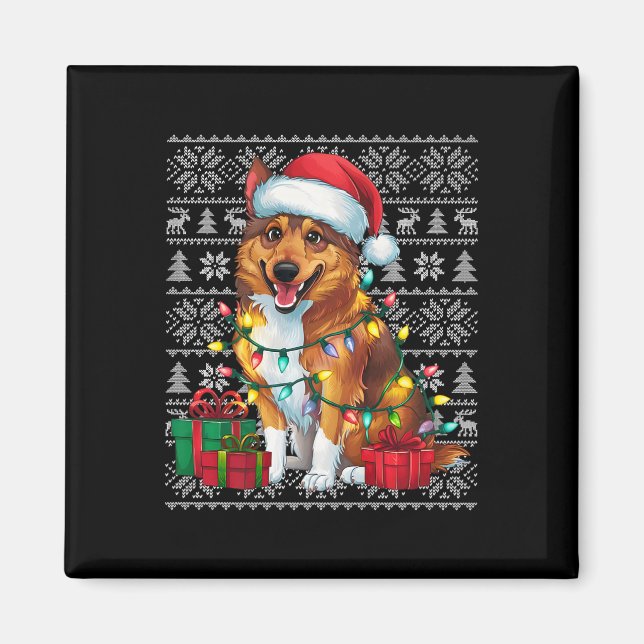 Imã Xmas Sweater Style Ugly Norueguês Elkhound Dog Chr (Frente)