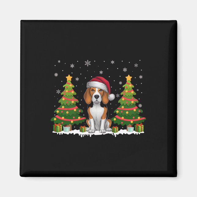 Imã Xmas Tree Lights Beagle Dog Santa Hat Sw de Natal (Frente)