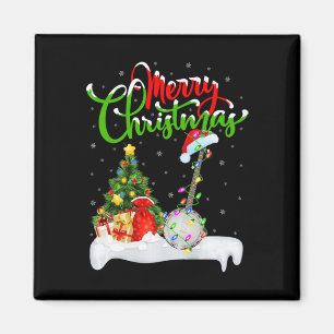 Imã Xmas Tree Lights Santa Hat Musical Banjo Natal